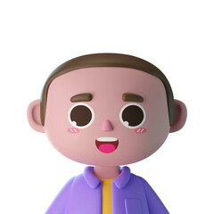 3d male cute cartoon character avatar isolated in 3d rendering