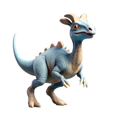 3d render, Cute cartoon style Parasaurolophus fun and runing. Big eyes, isolated transparent...