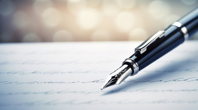 Elegance in Simplicity: Stylish Silver Fountain Pen Resting on a Blank Notepad