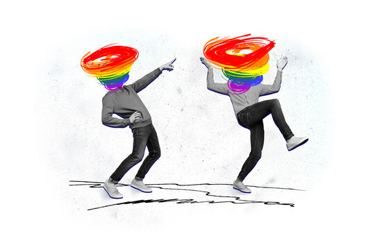 Creative collage picture image two dancing guys having fun celebrate rights equality lgbt pride freedom solidarity community diversity