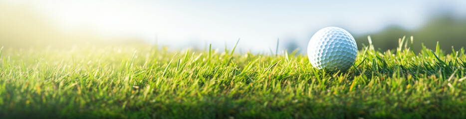 Obraz premium A golf ball sitting in the grass, in the style of bokeh panorama, unprimed canvas, ultrafine detail, rectangular fields, detailed miniatures, close up
