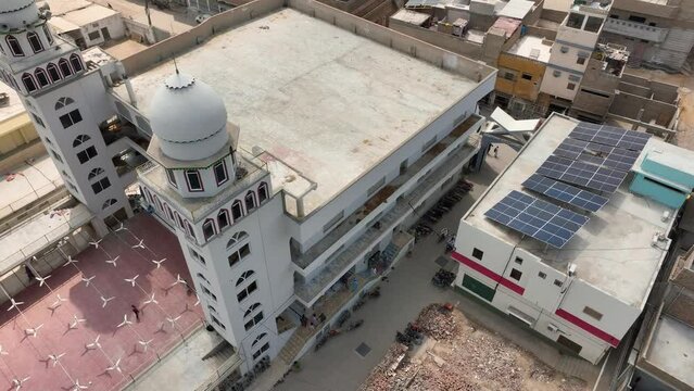 aerial over view of Darul Uloom Hussainia building in Shahdadpur, Sindh