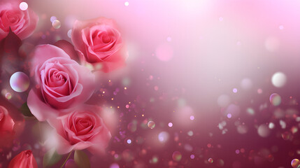 pink rose sparkles background with empty space