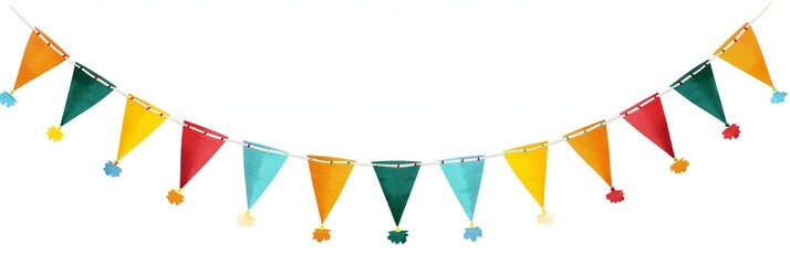 Garlands party decoration, celebration icon, colorful pennants banner, panoramic carnival garland, Colorful pennant flags for party decoration, Festive bunting flag - obrazy, fototapety, plakaty