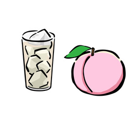 白桃とピーチジュースのイラスト