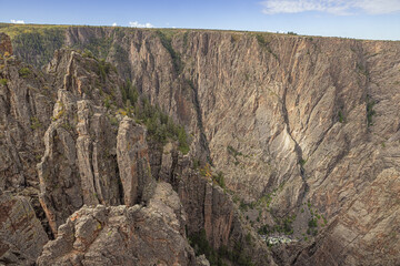 View over the south rim around Pulpit Rock in the Black Canyon of the Gunnison seen from Island...