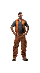 Naklejka premium Carpenter, fully standing, alone in the studio. has a transparent background