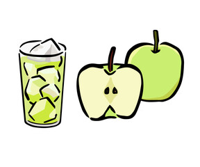 青リンゴとアップルジュース・サワーのイラスト