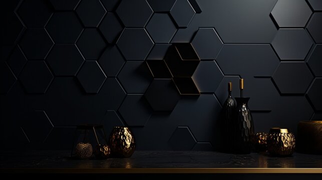 An expertly captured image showcasing the elegance of a dark hexagonal background, presented in HD to bring out its intricate patterns and contemporary allure.
