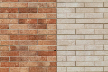 Beige brown brick.Open vintage brick frame background. Grungy Stone wall Rectangular surface.Tile like brick, background
