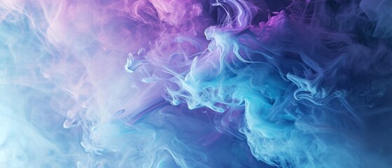 Abstract blue, mint, and purple background with interlaced smoke glitch and distortion effect. Generative AI