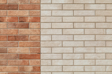 Beige brown brick.Open vintage brick frame background. Grungy Stone wall Rectangular surface.Tile like brick, background
