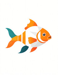 Geometric polygonal fish illustration. Low poly tropical fish on white background. Modern polygonal style logo design. Suitable for printing on a t-shirt, wall decoration, card, social media.
