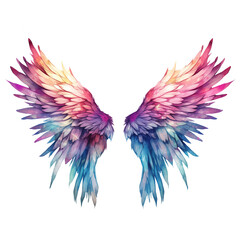 Obraz premium Angel wings clipart watercolor illustration with transparent background png colorful rainbow multicolored feathers