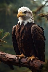 American bald eagle bird sitting on branch, wildlife beauty 