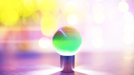 Abstract background with glowing ball and bokeh. Divination and prediction of fate.