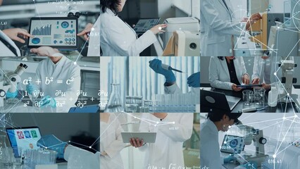 Collage movie of various industrial workers and digital communication network concept. - Powered by Adobe