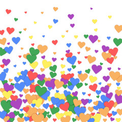 Rainbow colored scattered hearts. LGBT valentine