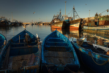 Fototapeta na wymiar Beautiful colors in the port of fishermen in Essaouira, Morocco