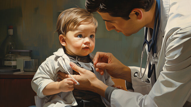 Close up of baby boy having a medical