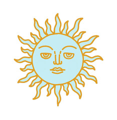 sun cartoon with eyes and face character isolated on transparent background. png file. yoga spiritual style