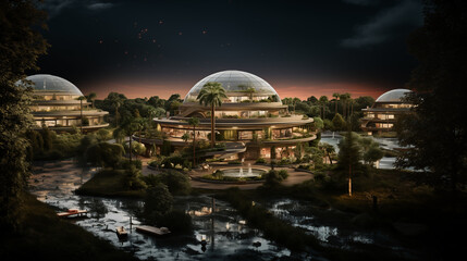 Fototapeta premium SF houses on a remote alien planet