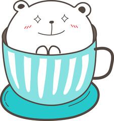 Cute Bear In The Cup illustration on transparent background.
