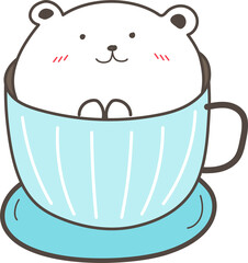 Cute Bear In The Cup illustration on transparent background.
