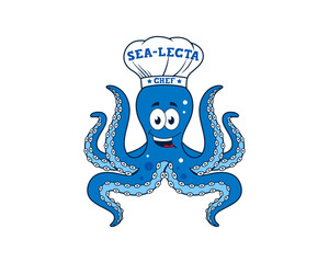 Octopus with chef hat vector illustration logo