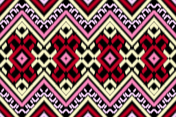 mexico pattern ethnic designs geometric shapes Triangular color tear drop ikat Black, pink, yellow, white tribal pattern designs pattern for Textile printing business Wallpaper, carpet fabric Cushions