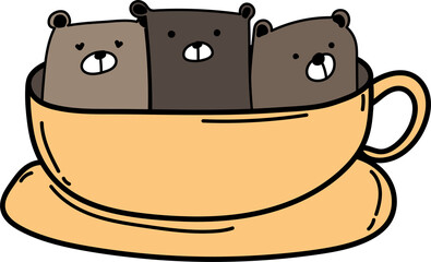 Cute cartoon bear illustration on transparent background.