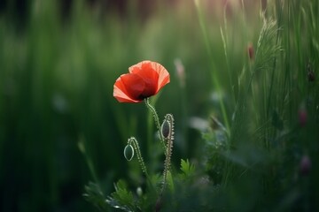 Field of Scarlet: A Stunning Image Featuring a Red Poppy in the Meadow, Nature's Vibrant Expression of Beauty and Tranquility. 