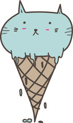 Obraz na płótnie Canvas Hand drawn cute animal ice cream illustration on transparent background.