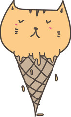 Hand drawn cute animal ice cream illustration on transparent background.