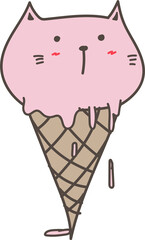 Hand drawn cute animal ice cream illustration on transparent background.
