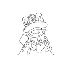 One continuous line drawing of Barong Sai (lion dance) a symbol of Chinese New Year vector illustration. Chinese new year symbol illustration simple linear style vector concept. Barong Sai design 