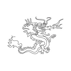 One continuous line drawing of Dragon as a symbol of Chinese New Year vector illustration. Chinese new year symbol illustration simple linear style vector concept. Dragon concept design asset.
