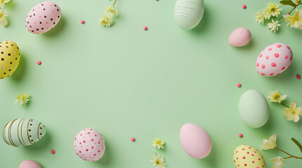 Fototapeta na wymiar minimalistic Happy easter advertising, light green background, top View, with empty copy space