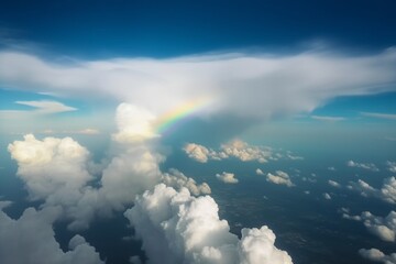 Fototapeta na wymiar blue sky with clouds and rainbow