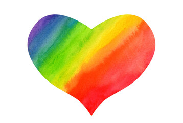 Radiant hand-drawn watercolor heart illustration in vibrant rainbow colors, symbolizing love, unity, and the beauty of diversity.