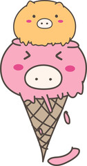Hand drawn cute animal ice cream illustration on transparent background.