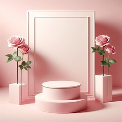 pink studio background with rose stand for product presentation