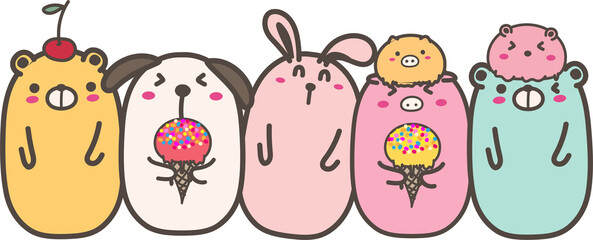 Cute cartoon animal illustration on transparent background.
