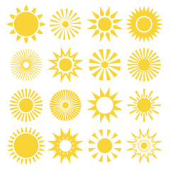 Set of geometric suns isolated on white background, vector design