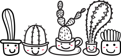 Hand drawn cactus illustration, Transparent background