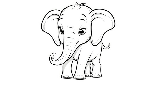 Drawing for children's coloring book cute elephant. Illustration winter line on white background