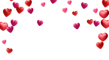 Valentine's hearts isolated on transparent background. Vector red symbols of love border for romantic banner or Happy Mother's Day greeting card design