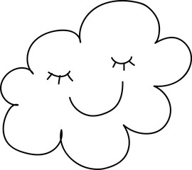 Hand drawn cute cloud illustration on transparent background.

