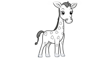 Drawing for children's coloring book cute giraffe. Illustration winter line on white background