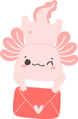 Axolotl Valentine with love letter